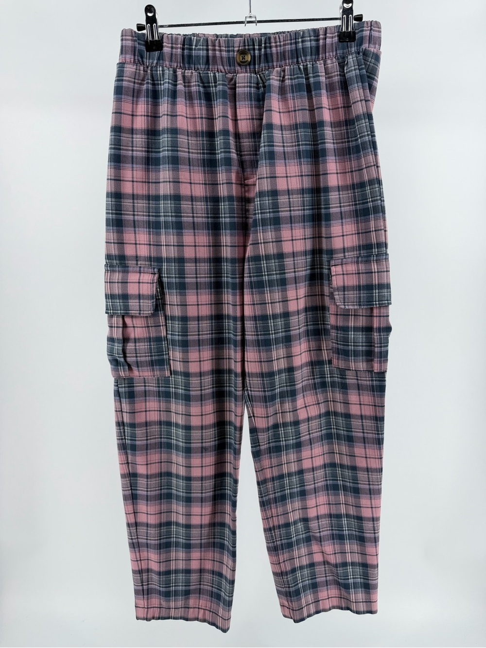 Art Class Pink Blue Plaid Pull-On Cargo Pants, Girl's XL or Women's S/M